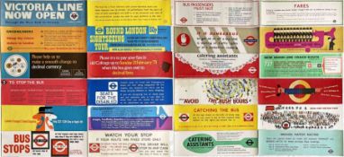 Quantity (24) of 1960s/70s London Transport bus INTERIOR POSTERS as positioned above the windows