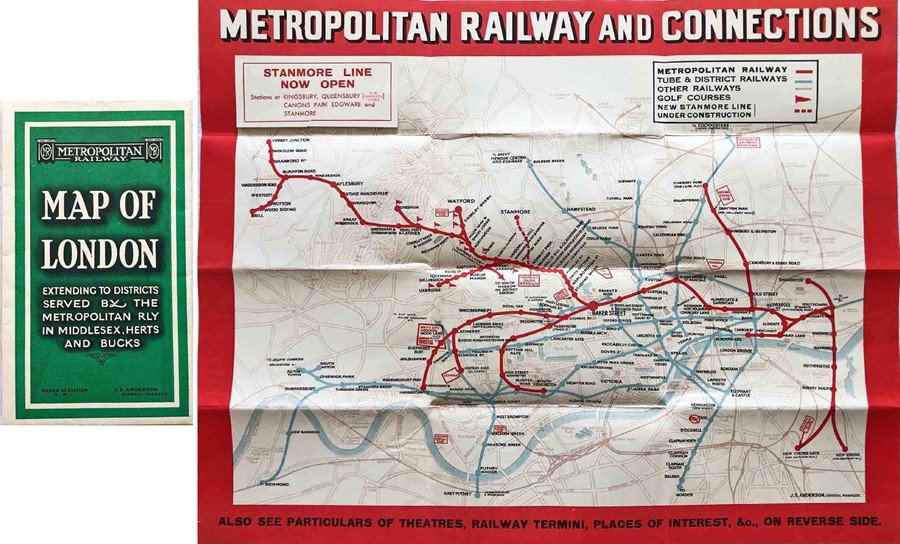 c1932 Metropolitan Railway POCKET MAP, the Met's own version of the London Underground map. Print-