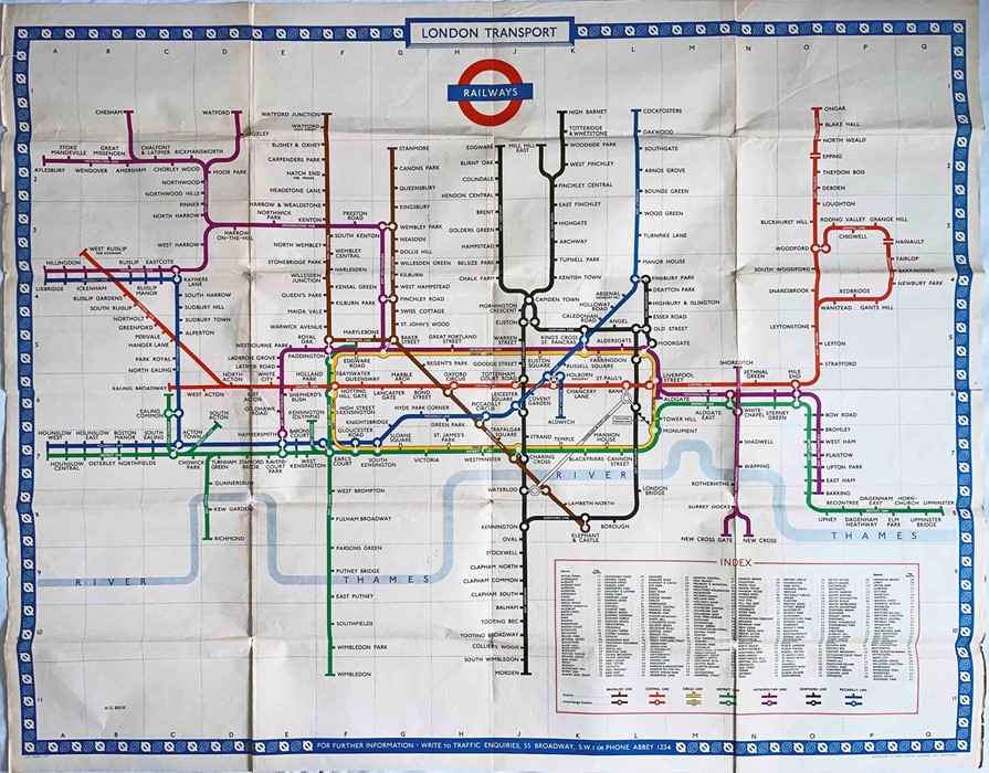 1954 London Underground quad-royal POSTER MAP by H C Beck with print-code date of November 1954.