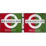1950s/60s London Transport enamel BUS & COACH STOP FLAG (Request). A double-sided, hollow 'boat'-