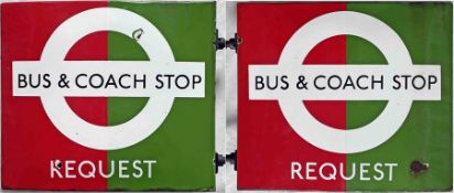 1950s/60s London Transport enamel BUS & COACH STOP FLAG (Request). A double-sided, hollow 'boat'-