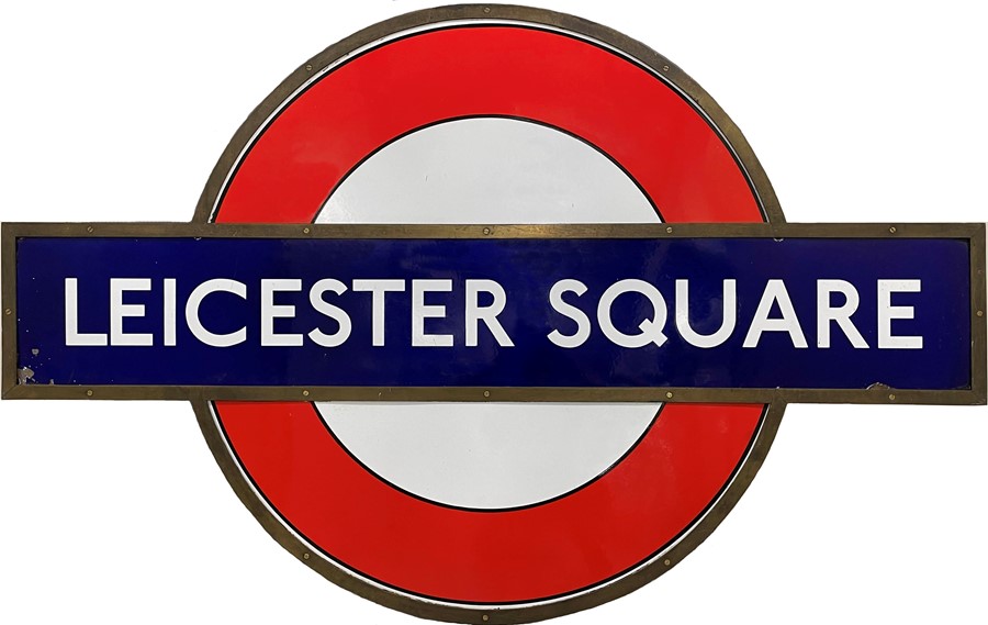 1930s London Underground PLATFORM BULLSEYE SIGN from Leicester Square station on the Northern &