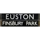 London Underground 1938-Tube Stock enamel CAB DESTINATION PLATE for Euston / Finsbury Park on the