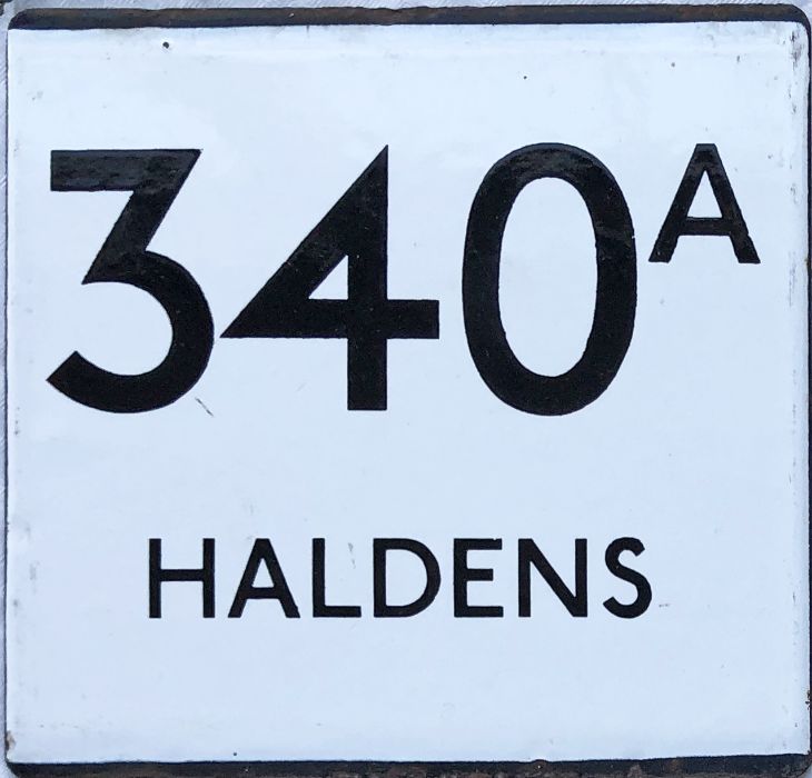 London Transport bus stop enamel E-PLATE for route 340A destinated Haldens. Likely to have been