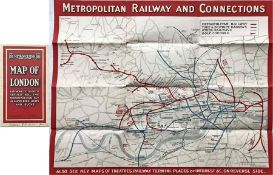 1921 Metropolitan Railway POCKET MAP, the Met's own version of the London Underground map. Print-