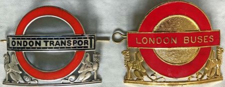 Pair of London Transport inspectors' CAP BADGES comprising 1933 hallmarked-silver Trams &