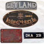 Selection (4) of BUS PLATES comprising a Leyland cast-alloy radiator badge, a 1930 Leyland Motors
