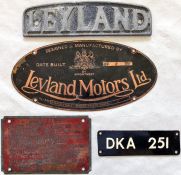 Selection (4) of BUS PLATES comprising a Leyland cast-alloy radiator badge, a 1930 Leyland Motors