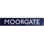 London Underground enamel STATION PLATFORM SIGN from Moorgate on the Metropolitan, Circle and