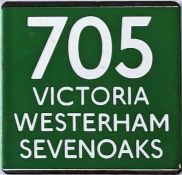 London Transport coach stop enamel E-PLATE for Green Line route 705 destinated Victoria,