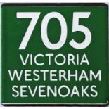 London Transport coach stop enamel E-PLATE for Green Line route 705 destinated Victoria,