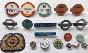 Quantity (20) of 1950s-70s (mainly) London Transport/London Country UNIFORM BADGES etc from the