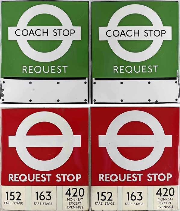 Pair of London Transport enamel BUS STOP FLAGS, the first a 1950s/60s Green Line Coach Stop (Request