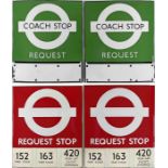 Pair of London Transport enamel BUS STOP FLAGS, the first a 1950s/60s Green Line Coach Stop (Request