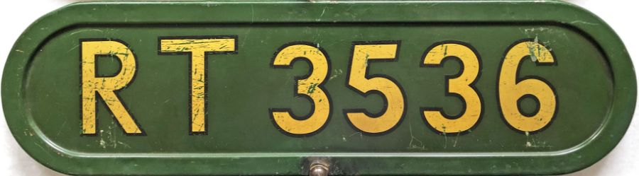 London Transport RT-type bus BONNET FLEETNUMBER PLATE from green 'Country' RT 3536. The original