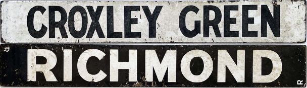 Enamel TRAIN DESTINATION PLATE 'Croxley Green/Richmond' (double-sided), believed to be from a