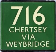 London Transport coach stop enamel E-PLATE for Green Line route 716 destinated Chertsey via