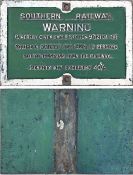 Southern Railway cast-iron sign 'Warning....under..the Southern Railway Act 1924....not to