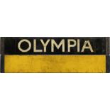 London Underground O/P/Q-Stock enamel CAB DESTINATION PLATE for Olympia (the destination is a