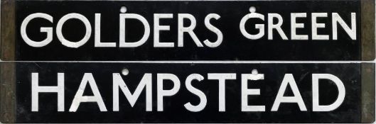 London Underground 1938-Tube Stock enamel CAB DESTINATION PLATE for Golders Green / Hampstead on the