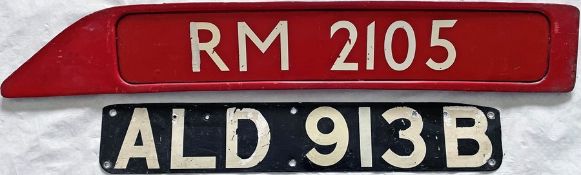 London Transport Routemaster bonnet FLEETNUMBER PLATE and front REGISTRATION PLATE: the bonnet