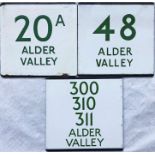 Trio of London Transport bus stop enamel E-PLATES for Alder Valley services, comprising routes