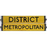 London Underground O/P/Q-Stock enamel CAB DESTINATION PLATE reading 'District' on one side and '