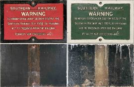 Pair of Southern Railway cast-iron signs 'Warning....under..the Southern Railway Act 1924....not