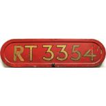 London Transport RT-type bus BONNET FLEETNUMBER PLATE from RT 3354. The original RT 3354 entered