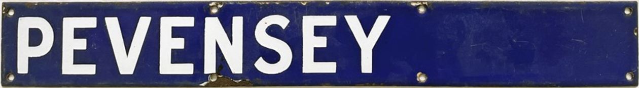 Southern Railway enamel DEPARTURE INDICATOR PLATE 'Pevensey', probably from the departures board