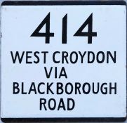 London Transport bus stop enamel E-PLATE for route 414 destinated West Croydon via Blackborough