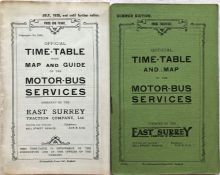 Pair of 1920s East Surrey Traction Co Ltd TIMETABLE BOOKLETS ("Official Time Table & Map of Motor-