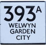 London Transport bus stop enamel E-PLATE for route 393A destinated Welwyn Garden City. This would