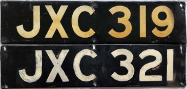 Pair of front REGISTRATION PLATES from London Transport TD-class, Leyland Tiger buses TD 126 (JXC