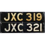 Pair of front REGISTRATION PLATES from London Transport TD-class, Leyland Tiger buses TD 126 (JXC