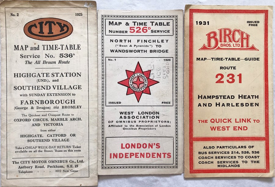 Selection (3) of 1920s/30s London independent bus operators' TIMETABLE LEAFLETS comprising No 2,