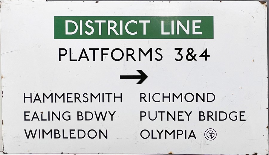 London Underground c1970s enamel PLATFORM DIRECTION SIGN from Earl's Court Station 'District Line,