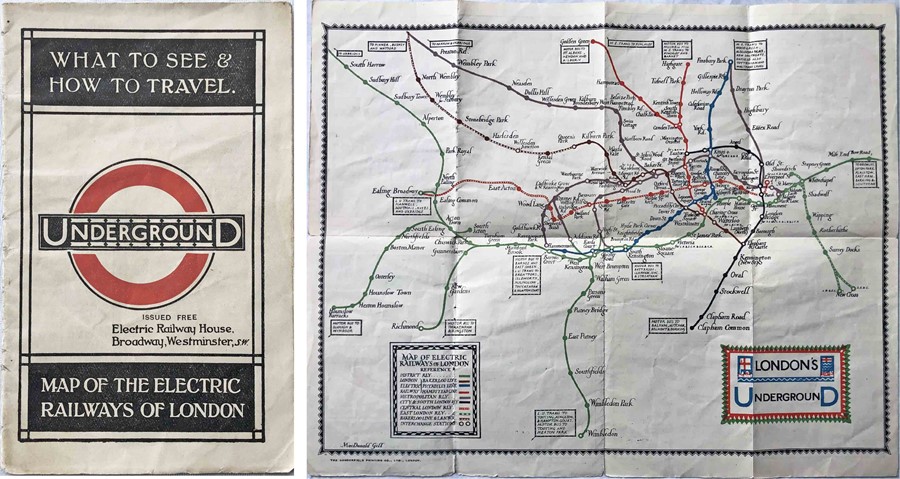 1922 London Underground MAP OF THE ELECTRIC RAILWAYS OF LONDON 'What to See & How to Travel' with