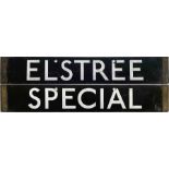 London Underground 1938-Tube Stock enamel CAB DESTINATION PLATE for Elstree / Special on the