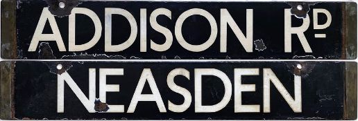 London Underground Q/CO/CP Stock enamel DESTINATION PLATE for Addison Rd/Neasden on the then