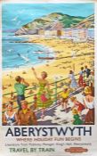 1956 British Railways (Western Region) double-royal POSTER 'Aberystwyth - where holiday fun