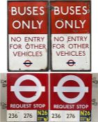 Pair of London Transport double-sided enamel BUS SIGNS comprising 'Buses Only - No Entry for other