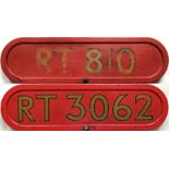 Pair of London Transport RT-type bus BONNET FLEETNUMBER PLATES from RT 810 and RT 3062. The first RT