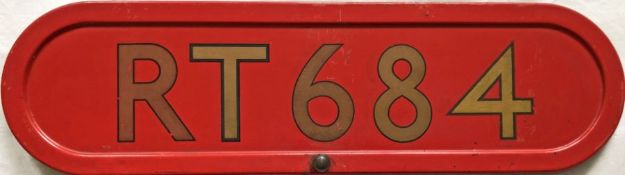 London Transport RT-type bus BONNET FLEETNUMBER PLATE from RT 684. The original RT 684 (a '