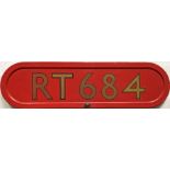 London Transport RT-type bus BONNET FLEETNUMBER PLATE from RT 684. The original RT 684 (a '