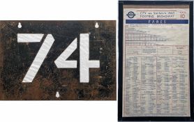 Pair of London Tram items comprising a ROUTE NUMBER STENCIL for route 74 which ran from