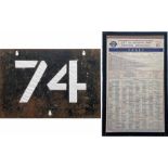 Pair of London Tram items comprising a ROUTE NUMBER STENCIL for route 74 which ran from