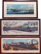Trio of LNER/British Railways CARRIAGE PRINTS, all mounted & glazed in original-style frames,