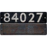 British Railways steam locomotive cast-iron SMOKEBOX PLATE 84027 ex Riddles Standard Class 2MT 2-6-