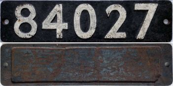 British Railways steam locomotive cast-iron SMOKEBOX PLATE 84027 ex Riddles Standard Class 2MT 2-6-